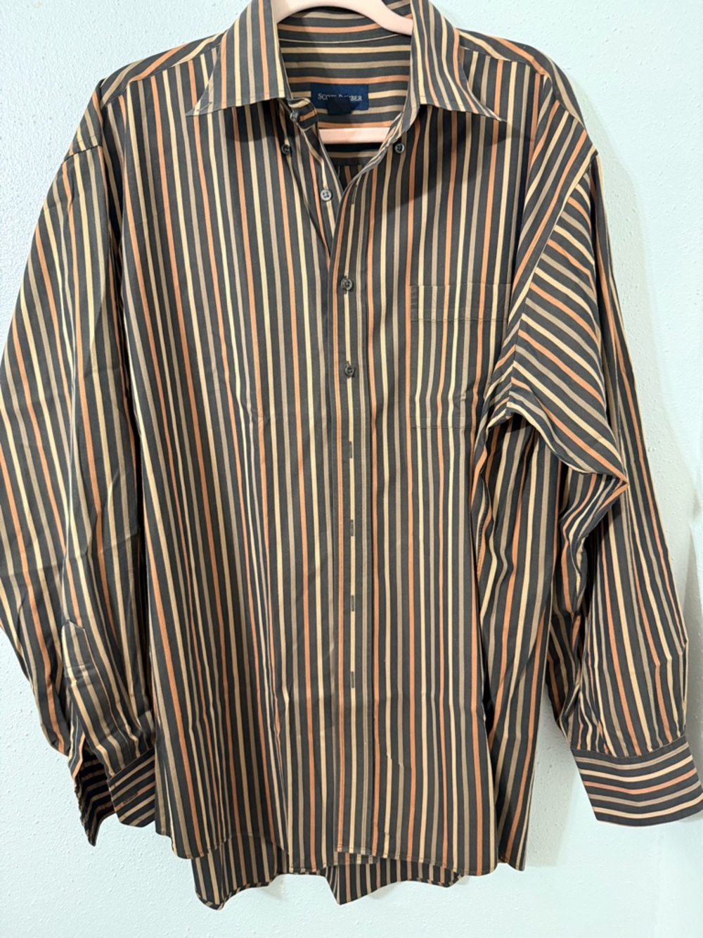 Striped Long-Sleeve Dress Shirt in Black & Tan